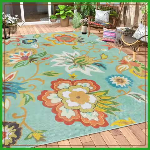Floral Indoor Outdoor Rug 6x9ft Non Slip Patio Mat for Balcony Deck Camping Picnic Backyard Living R