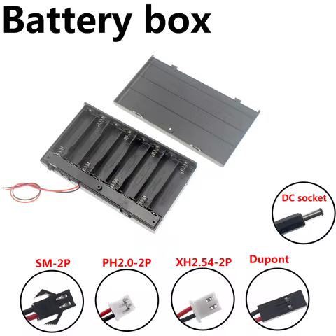 DIY 8x AA with switch closed Battery Holder Storage Box Case with DC 5.5x2.1mm XH2.54 PH2.0 SM-2P Po