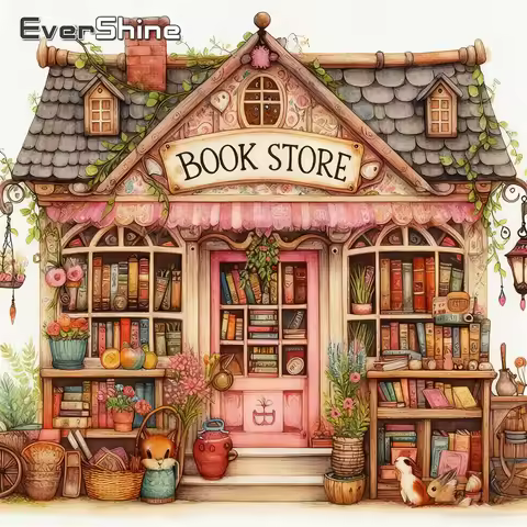 Evershine New Arrival Diamond Embroidery Book Store DIY Full Square Round Diamond Painting Shop Land