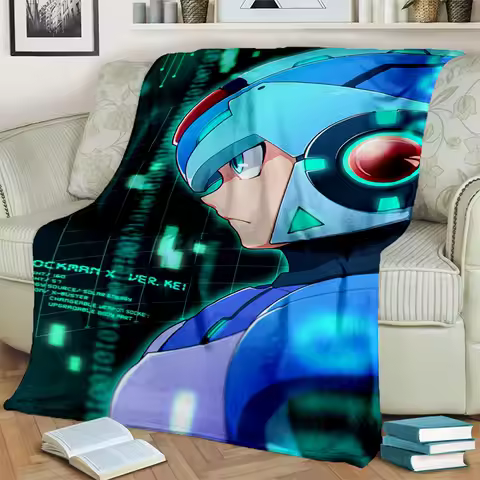 Retro Games Megaman Rockman Cartoon Blanket,Soft Throw Blanket for Home Bedroom Bed Sofa Picnic Trav