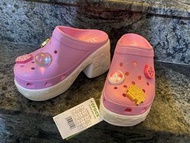 Crocs 增高厚底涼鞋 粉紅色 閃粉款