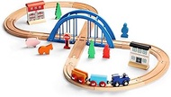 SainSmart Jr. Wooden Train Set Figure 8 for Toddlers Kids with Train Tracks Bridge Fits Brio, Thomas, Melissa and Doug, Chuggington Wood Toy Train for 3 4 5 Years Old Boys and Girls