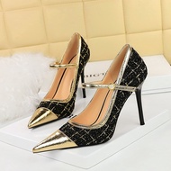9cm high heels stiletto heels color blocking pointed high heels for women's shoes