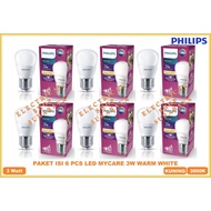 PAKET LAMPU LED BULB PHILIPS MYCARE 3W 3 WATT W KUNING 6 PCS GARANSI