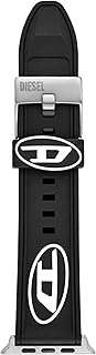 Diesel Men's Interchangeable Black Silicone Band for Apple Watch 42/44/45/49mm, Color: Black Logo (Model: DSS0018)