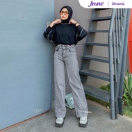 Jiniso jione celana baggy high waist 2 buttons jeans 111