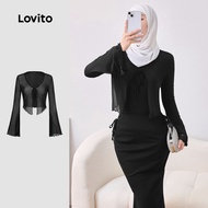 (Modest Style) Lovito Casual Cardigans Plain Lace Up Trumpet Sleeve Y2K Cardigan for Women L52AD060 