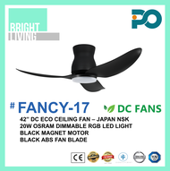 PO FANCY 42" DC Eco Ceiling Fan with 20W Dimmable RGB LED Light Kit (Optional)