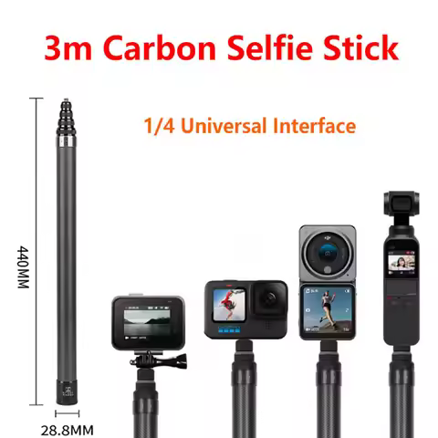 3m Carbon Selfie Stick Action Camera Scalable Long Invisible Selfie Stick With 1/4 Universal Interfa