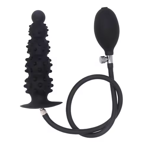 Black Silicone Inflatable Anal Plug with Pump - Ribbed Expandable Butt Plug, Anal Training Stretcher
