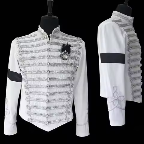 Unisex White Jacket Coat Costume Cosplay Halloween Stage Party Jacket Cosplay Military Suit Jacket V