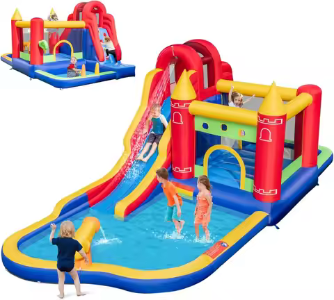 Inflatable Water Slide, 9 in 1 Waterslide Bounce House Water Park w/Splash Pool, Long Slide, Ball Pi