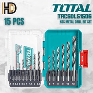 TOTAL 15 Pcs HSS Drill Bits Set / TOTAL HSS Metal Drill Bit Set / TACSDL51506