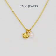 CACO 999 Pure Gold Pendant Necklace with 18K Gold Plated Chain Freshwater Pearl "Ginkgo" (1 Piece)