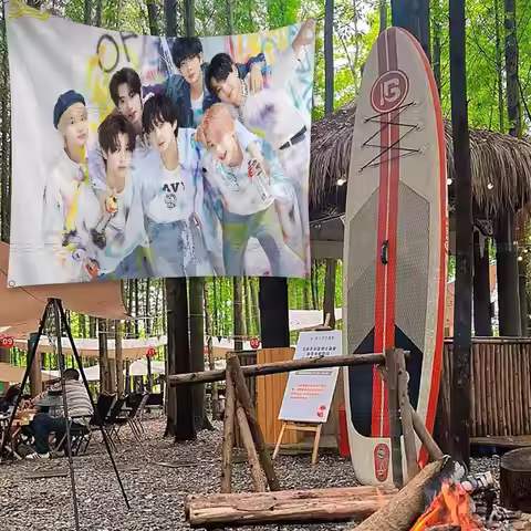 Kpop Man E-ENHYPEN Cartoon Flag Wall Hanging Banner Decoration Household Home Decor