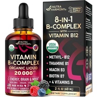 USDA Organic Vitamin B-Complex B5 Pantothenic Acid | B12 Methylcobalamin | B1 Thiamine | B6 Pyridoxi