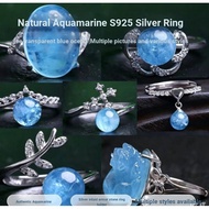 Pure Natural Aquamarine S925 Silver Ring/Aquamarine Ball Ring/Aquamarine Ring Multiple Styles