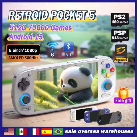 Retroid Pocket 5 Handheld Game Console SD865 8+128G Android13 5.5 Inch 1080P OLED Touch Screen WIFI6