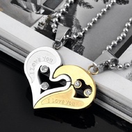 2Pcs Couple Necklace Pendant Love Heart Puzzle Matching Two Halves Heart for Lovers Memorial Day Gift Paired Necklace Wholesale