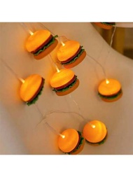 新款漢堡造型LED串燈，適用於家庭、兒童房、生日派對裝飾、餐廳吊燈