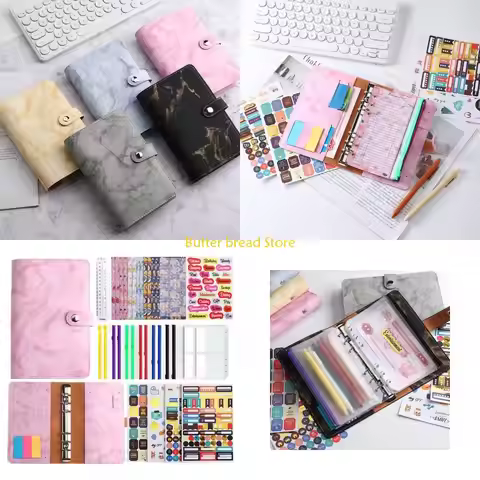 W89C Marble Budget Binder for w/ Budget Sheets Cash Envelopes Bag Colored Label Stickers for Budgeti