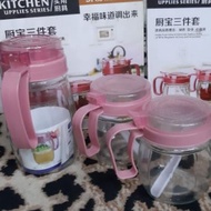 Multipurpose GLASS BOTTLE FOR OIL AND SOY SAUCE KITCHEN JAR SET 3 IN 1 SINGLE OIL BOTTLE / OILPOT BO