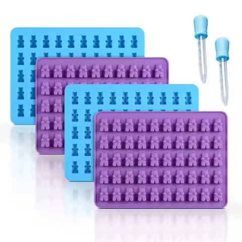 6 Pieces Mini Gummy Bear Candy Mold Silicone Chocolate Gummy Mold with Dropper Non-stick Food Grade