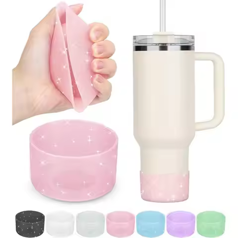 2PCS Pink Glitter Silicone Bottom Protectors for Stanley 20-40oz & Hydro Flask 12-24oz Tumbler Acces