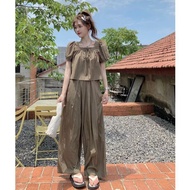 Dopamine-Inspired Summer Outfit - Slimming Effect Top + Wide-Leg Trousers