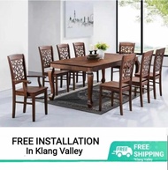 Q 10 Solid Wood 1+8 Dining Set / Solid Wood 8 Seater Dining Table Set / Solid Wood Dining Table With 8 Chairs / Solid Wood Dining Set (TCK)
