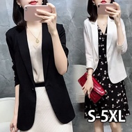 2022 Summer Thin Solid color Blazer Coat Women New Nine Points Sleeve Casual Spring Autumn Slim Short Blazer Jacket One Button Blousers Black White Women Office Work Wear Clothing