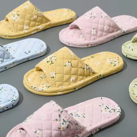 Indoor Slippers Soft Cotton Floral Floor Shoes Fashion Flower Slippers Antislip Home Slippers Bedroo