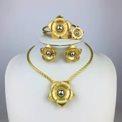 ESALE 2025 New Women Jewelry Set Brazil Nigeria Gold Plated Wedding Jewellery Hight Quality Flower D
