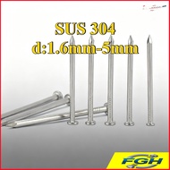 SUS304 Stainless Steel Flat Head Common Nail d:1.6-5mm Corrosion Resistant for Wood & Furniture [FMB
