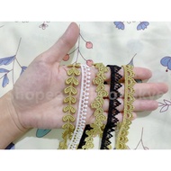 Gold golden black white floral rose leaf border lace trimming - sulaman emas daun bunga hitam putih 