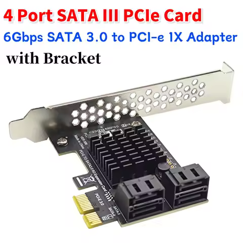 4 Port SATA III PCIe Card 6Gbps SATA 3.0 to PCI Express 1X Adapter with Bracket Add On Card PCI-E X4