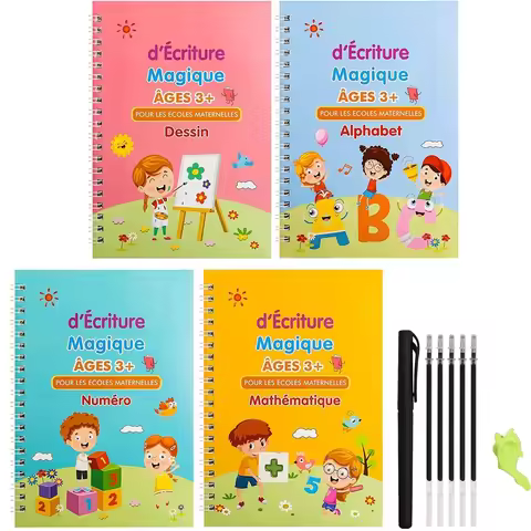 4 Book/Set French Magic Writing Book for Kids Notebooks Mathematics Montessori Calligraphy Learn to 
