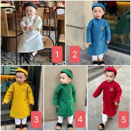 AD 2025--IEU KIDS-TAFTA silk ao dai Set, BT suit, 5-color brooch, 8-28kg