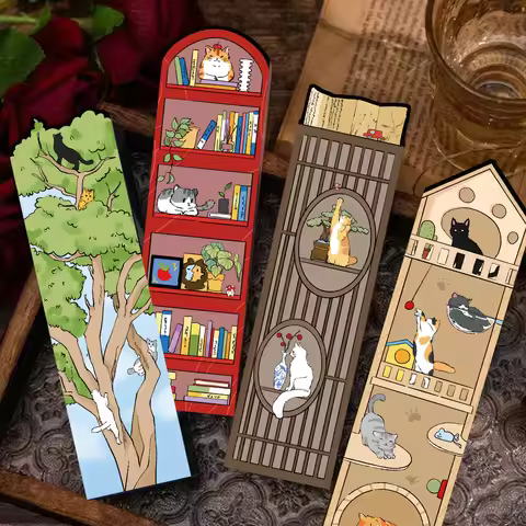 30PCS Cartoon Cat World Bookmark Card Reading Laptop Luggage Waterproof Graduation Students Graffiti