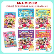 Ana Muslim Kamus Bergambar Junior  Buku Aktiviti ~ Kamus English Arab Bahasa Melayu 3 in1