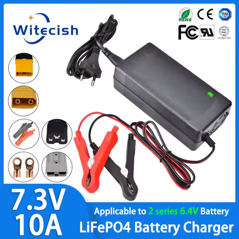 7.3V 10A Lifepo4 Fast Charger for 2S 6.4V 6.6V Iron Phosphate Battery Charger 100-240V AC Alligator 