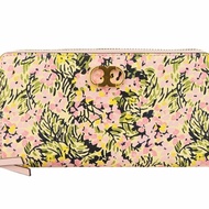 快速出貨！【TORY BURCH】花卉皮革拉鏈長夾-粉色
