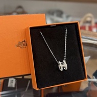 全新閑置品 HERMES NECKLACE 大POP H 奶茶x銀 #愛馬仕項鍊