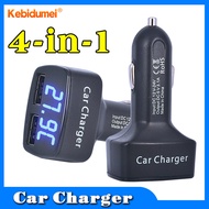 Kebidumei Voltage Temperature Current Meter Voltmeter Ammeter Tester Car Charger 4 in 1 Dual USB Ports Fast Car Charger Adapter Socket With Blue LED Digital Display 12V 24V Faster Car Chargers