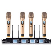 Pro Wireless Microphone System 4-Channel UHF Cordless Handheld Mic Golden，Ideal for Karaoke Church Party