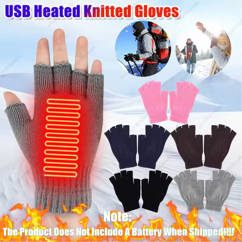 1pair Rechargable Heated Gloves Fingerless Knit Wrist Glove Men Women Electric Heating Gloves Hand W