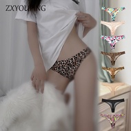 ZXYOUPING 3pcs Tong Panty Ice Silk Seamless Tibak Panti for Woman G String Panty Sports T Back Leopa