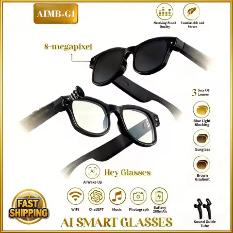 AIMB-G1 6K HD AI Smart Glasses Camera Bluetooth Call Voice Assistant Music Player Translate Video Re
