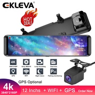 EKLEVA กล้องกระจกมองหลังรถยนต์หน้าจอสัมผัส IPS 12 Inchs 4K UHD 2160P การมองเห็นได้ในเวลากลางคืน Dash