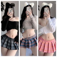 情趣內衣sexy lingerie 長袖毛衣JK超短撞色百褶裙 1055 (粉裙白,灰裙灰,黑裙黑)